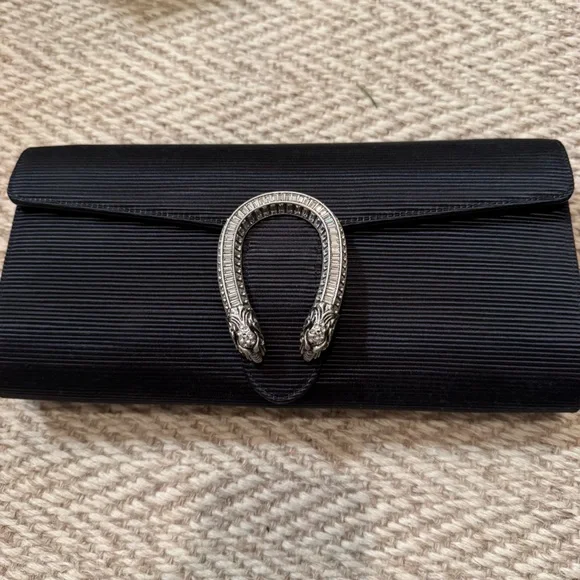 NWOT Gucci Black Dionysus Embellished Textured-Satin Clutch - Picture 8 of 14